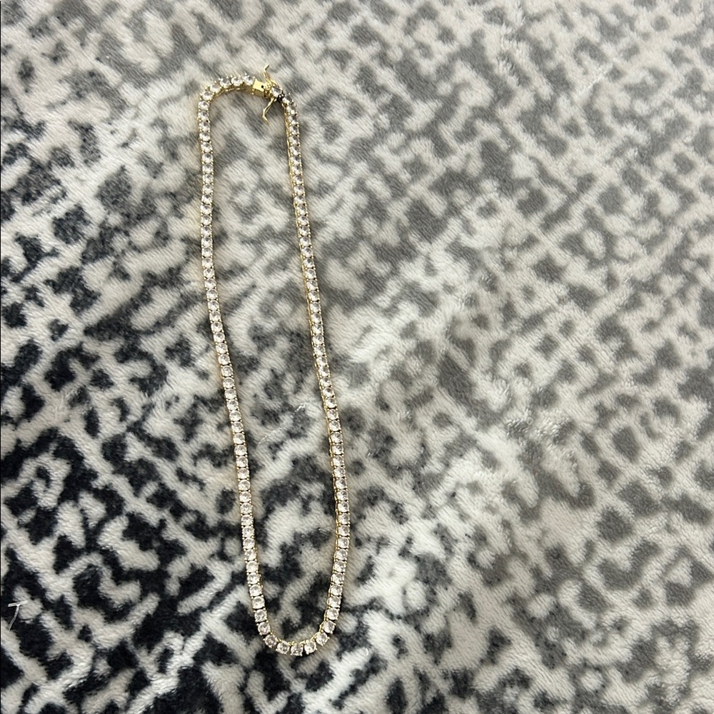 Classic Gold-Tone Clear Crystal Tennis Necklace - Women Jewelry